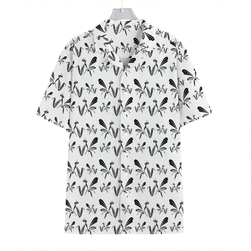 White And Black Mantis Pattern Print Hawaiian Shirt