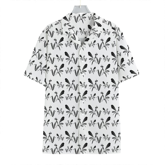 White And Black Mantis Pattern Print Hawaiian Shirt