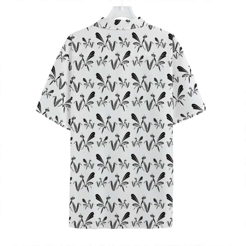 White And Black Mantis Pattern Print Hawaiian Shirt