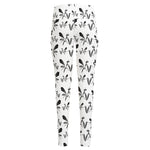 White And Black Mantis Pattern Print High-Waisted Pocket Leggings