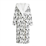 White And Black Mantis Pattern Print Hooded Bathrobe