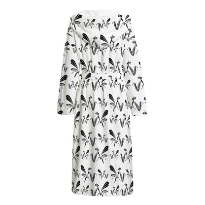 White And Black Mantis Pattern Print Hooded Bathrobe