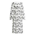 White And Black Mantis Pattern Print Hooded Bathrobe