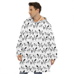 White And Black Mantis Pattern Print Hoodie Blanket