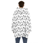 White And Black Mantis Pattern Print Hoodie Blanket