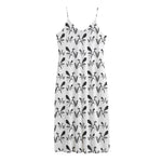 White And Black Mantis Pattern Print Jersey Midi Cami Dress