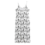 White And Black Mantis Pattern Print Jersey Midi Cami Dress