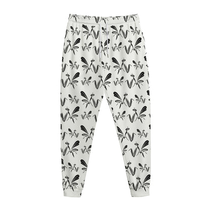 White And Black Mantis Pattern Print Jogger Pants