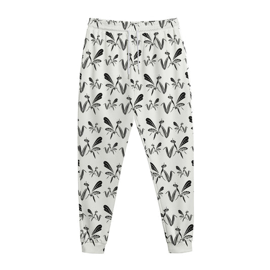 White And Black Mantis Pattern Print Jogger Pants