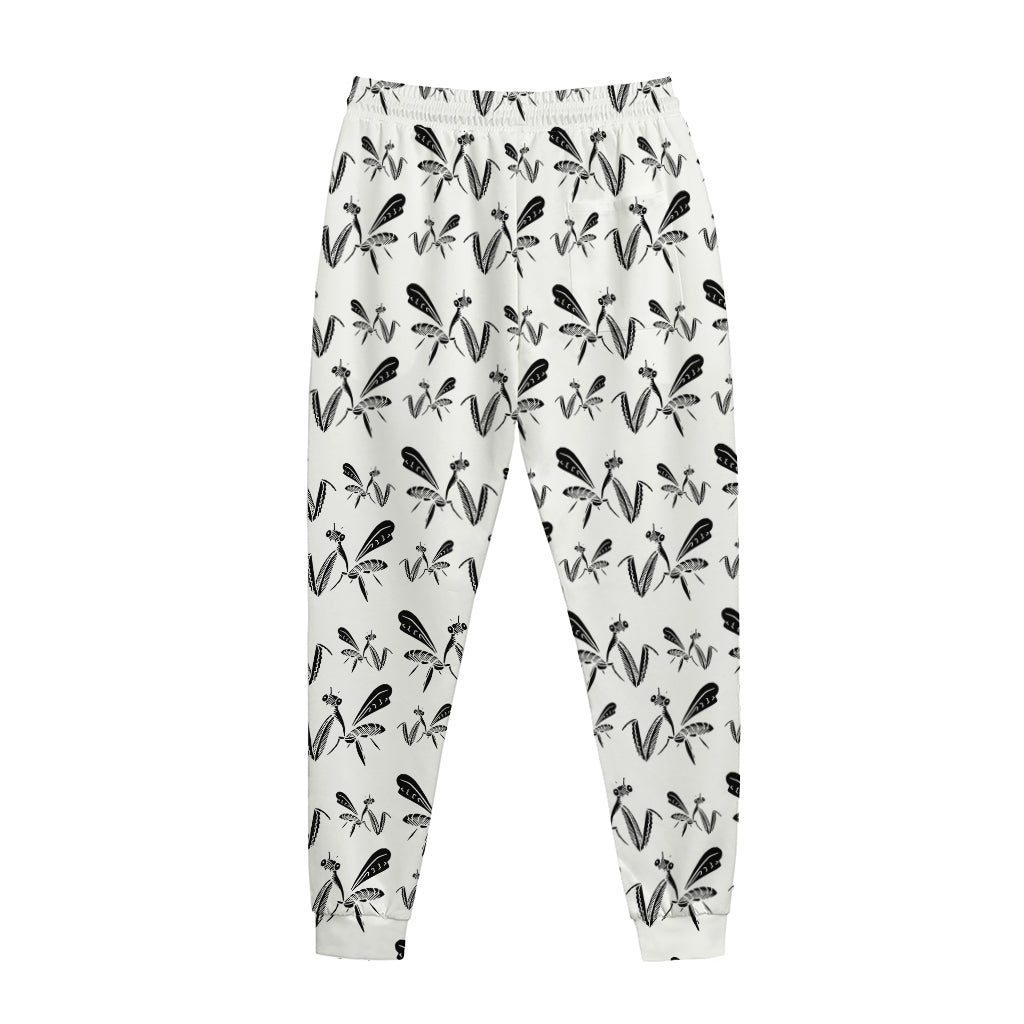 White And Black Mantis Pattern Print Jogger Pants