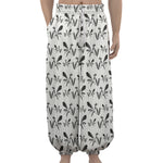 White And Black Mantis Pattern Print Lantern Pants