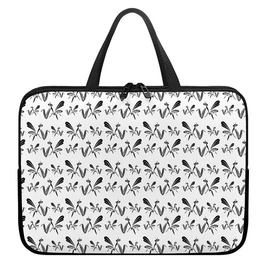 White And Black Mantis Pattern Print Laptop Sleeve With Handle