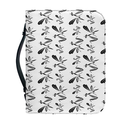 White And Black Mantis Pattern Print Leather Bible Cover