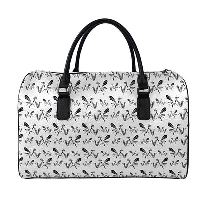 White And Black Mantis Pattern Print Leather Duffle Bag