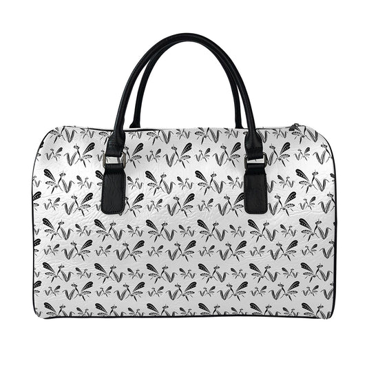 White And Black Mantis Pattern Print Leather Duffle Bag
