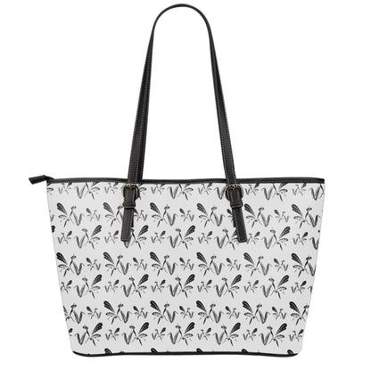 White And Black Mantis Pattern Print Leather Tote Bag