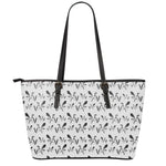 White And Black Mantis Pattern Print Leather Tote Bag