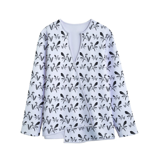 White And Black Mantis Pattern Print Long Sleeve Short Coat