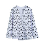 White And Black Mantis Pattern Print Long Sleeve Short Coat