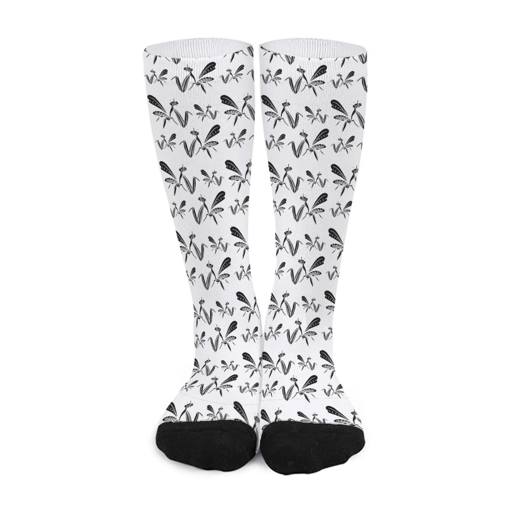 White And Black Mantis Pattern Print Long Socks