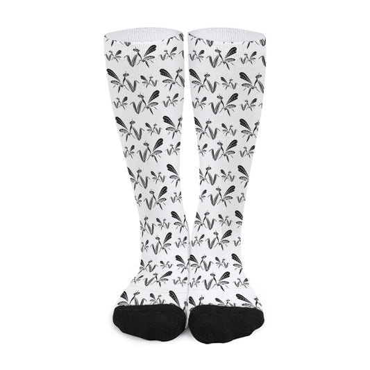 White And Black Mantis Pattern Print Long Socks