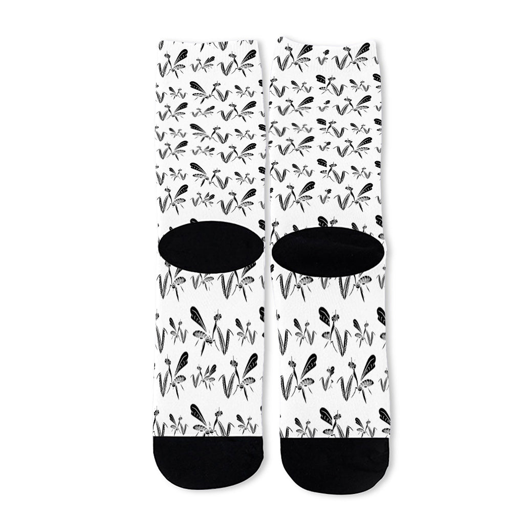 White And Black Mantis Pattern Print Long Socks