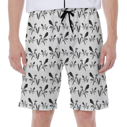 White And Black Mantis Pattern Print Men's Beach Shorts