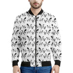 White And Black Mantis Pattern Print Men's Bomber Jacket