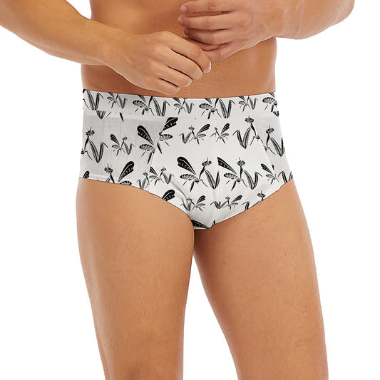 White And Black Mantis Pattern Print Men's Briefs