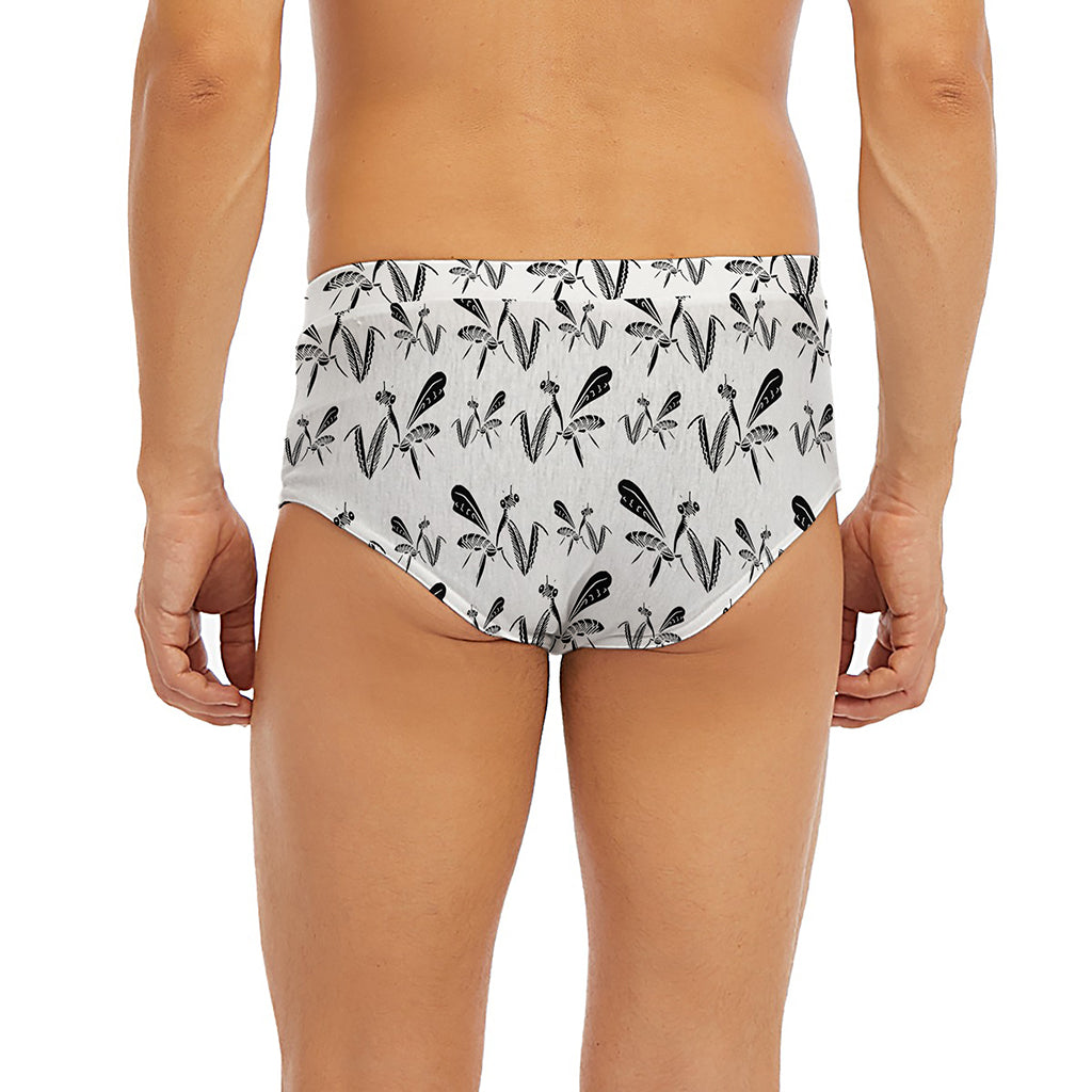 White And Black Mantis Pattern Print Men's Briefs
