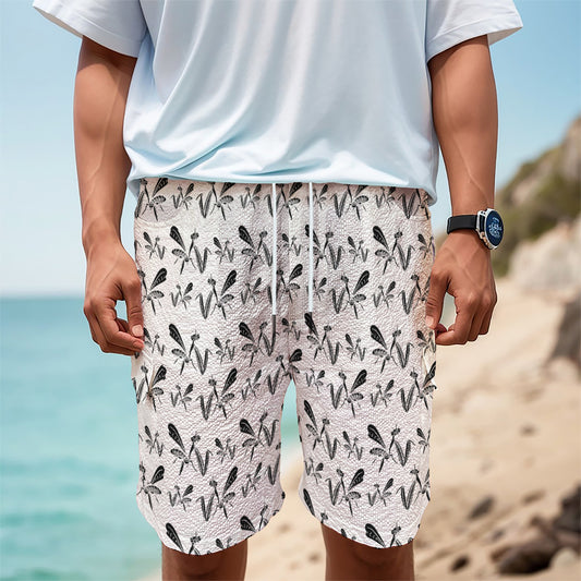 White And Black Mantis Pattern Print Men's Cargo Shorts