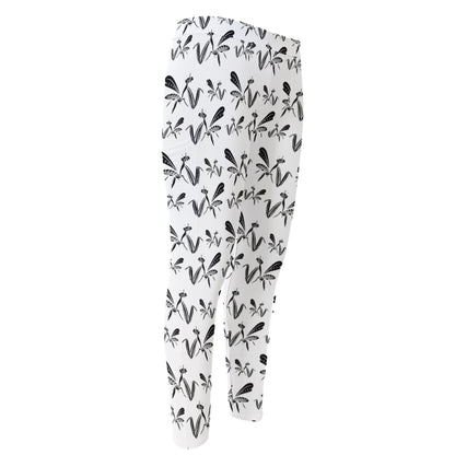 White And Black Mantis Pattern Print Men's Compression Pants