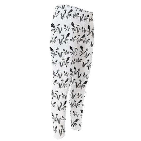 White And Black Mantis Pattern Print Men's Compression Pants