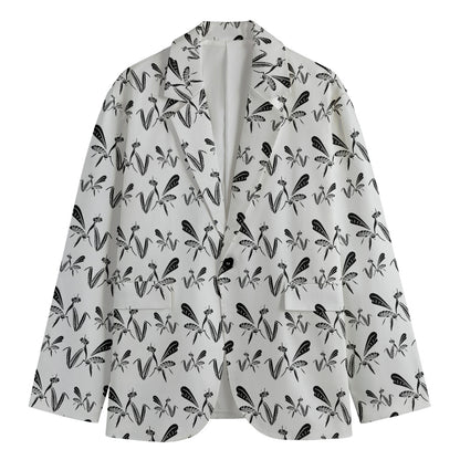 White And Black Mantis Pattern Print Men's Cotton Blazer