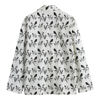 White And Black Mantis Pattern Print Men's Cotton Blazer