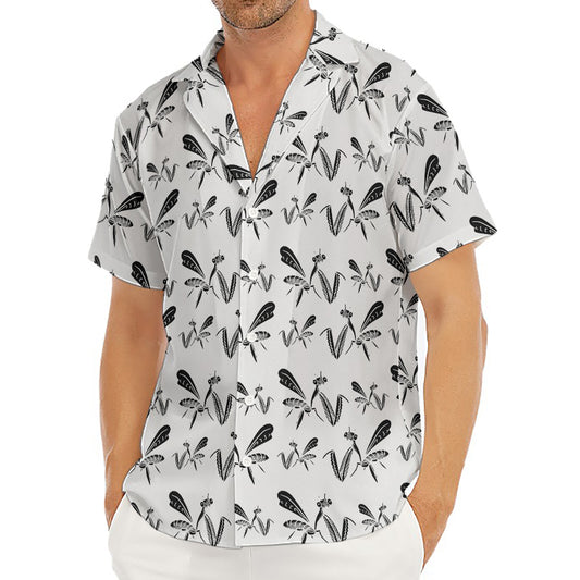 White And Black Mantis Pattern Print Men's Deep V-Neck Shirt