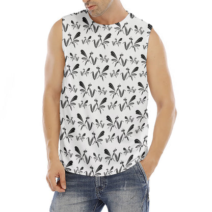 White And Black Mantis Pattern Print Men's Fitness Tank Top
