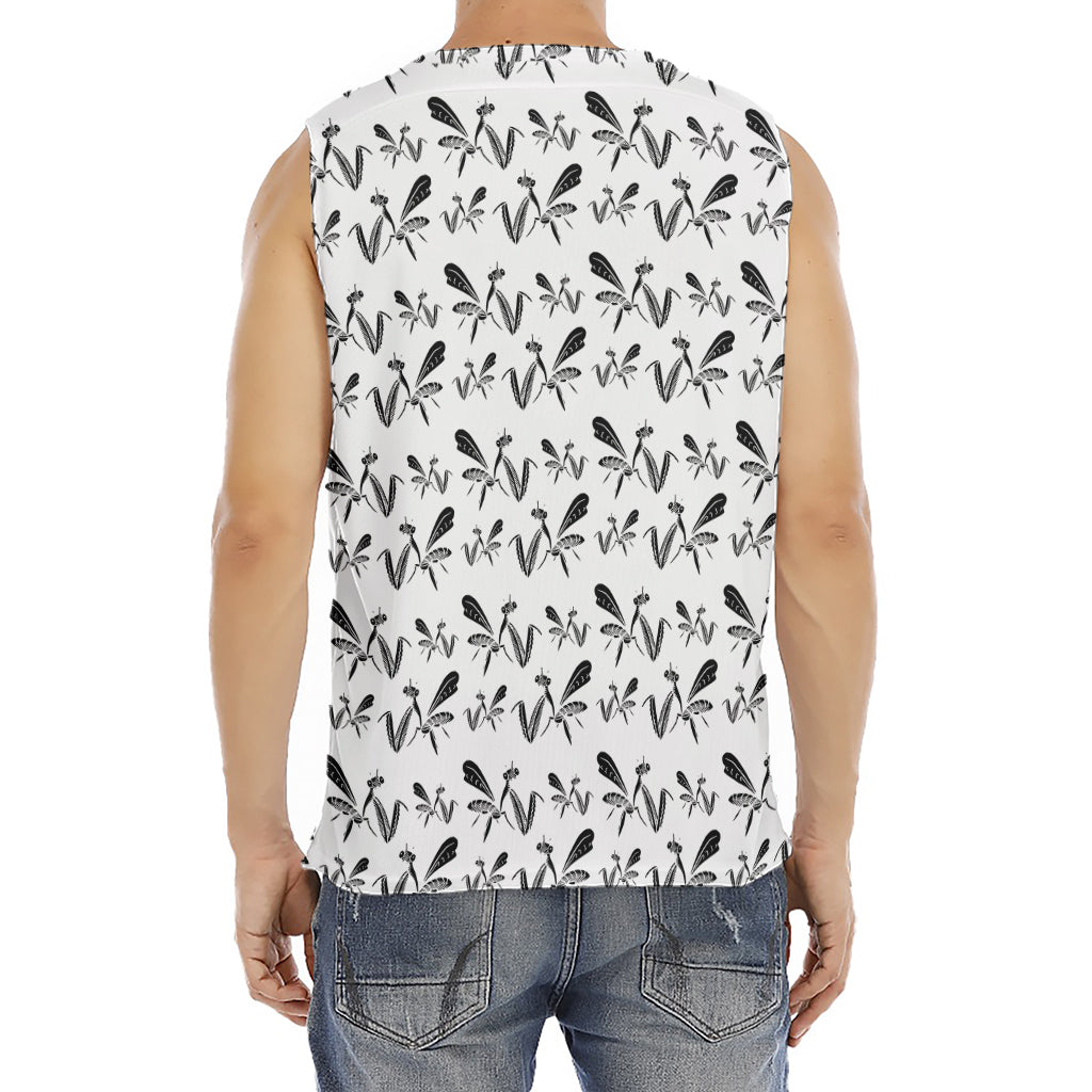 White And Black Mantis Pattern Print Men's Fitness Tank Top