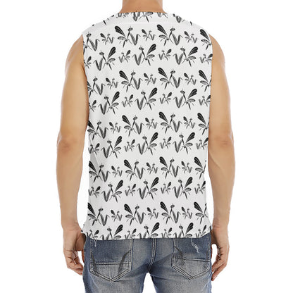 White And Black Mantis Pattern Print Men's Fitness Tank Top