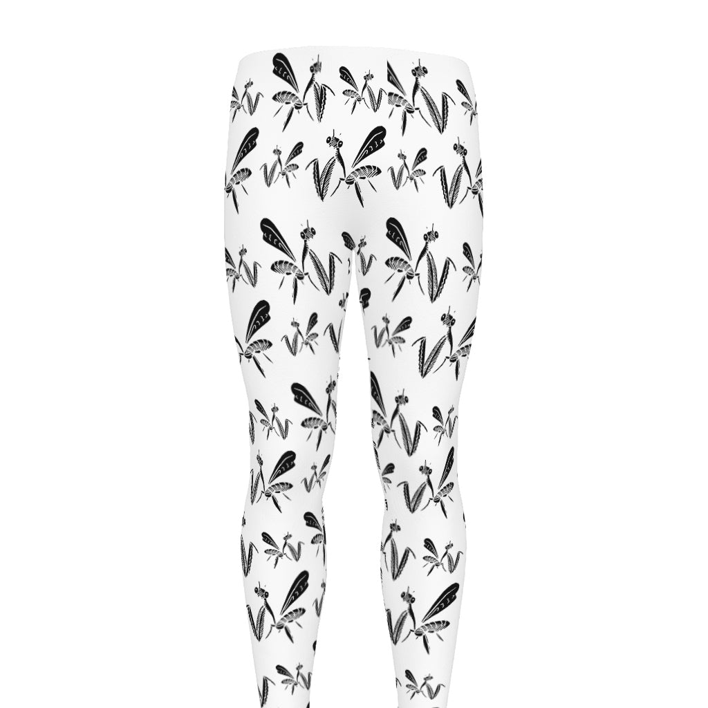 White And Black Mantis Pattern Print Men's leggings