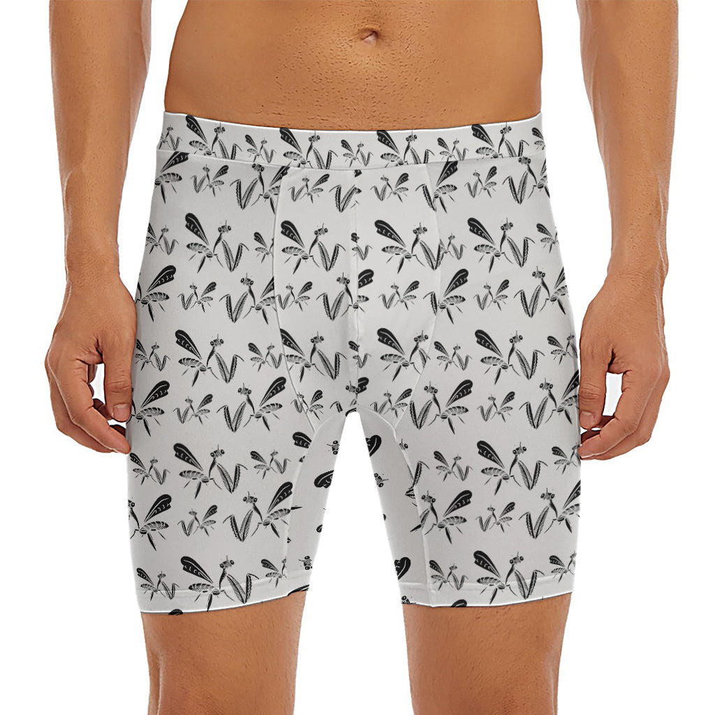 White And Black Mantis Pattern Print Men's Long Boxer Briefs