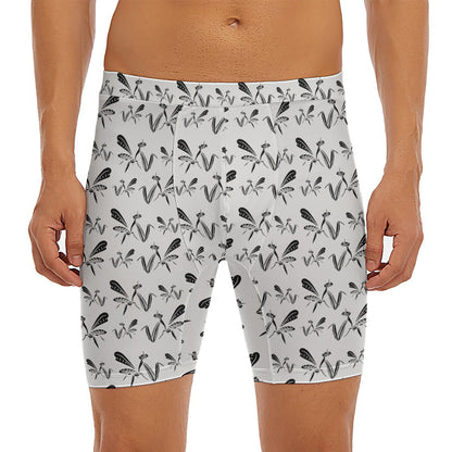 White And Black Mantis Pattern Print Men's Long Boxer Briefs