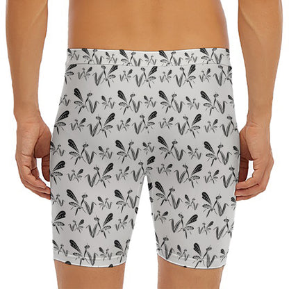 White And Black Mantis Pattern Print Men's Long Boxer Briefs