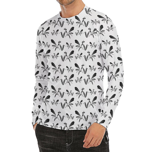 White And Black Mantis Pattern Print Men's Long Sleeve Rash Guard