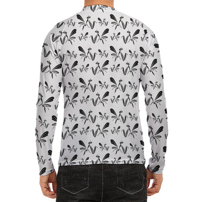 White And Black Mantis Pattern Print Men's Long Sleeve Rash Guard