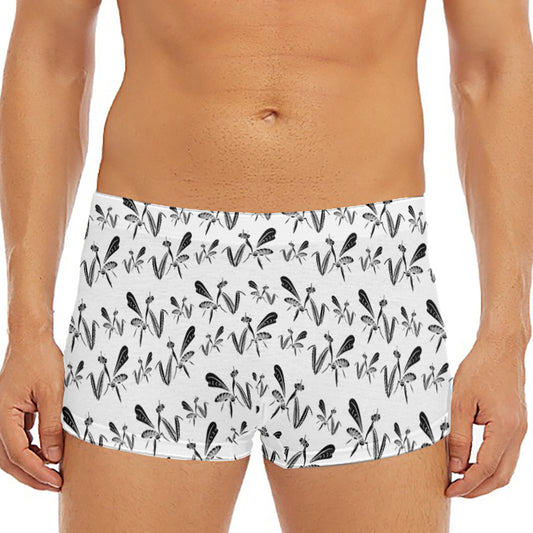 White And Black Mantis Pattern Print Men's Short Boxer Briefs