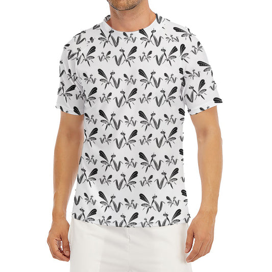 White And Black Mantis Pattern Print Men's Short Sleeve Rash Guard
