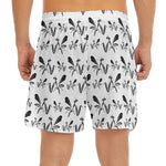 White And Black Mantis Pattern Print Men's Split Running Shorts
