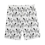 White And Black Mantis Pattern Print Men's Sports Shorts