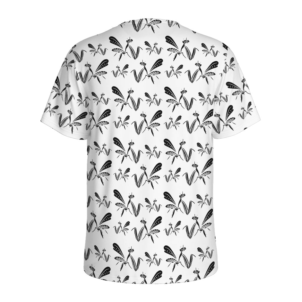 White And Black Mantis Pattern Print Men's Sports T-Shirt